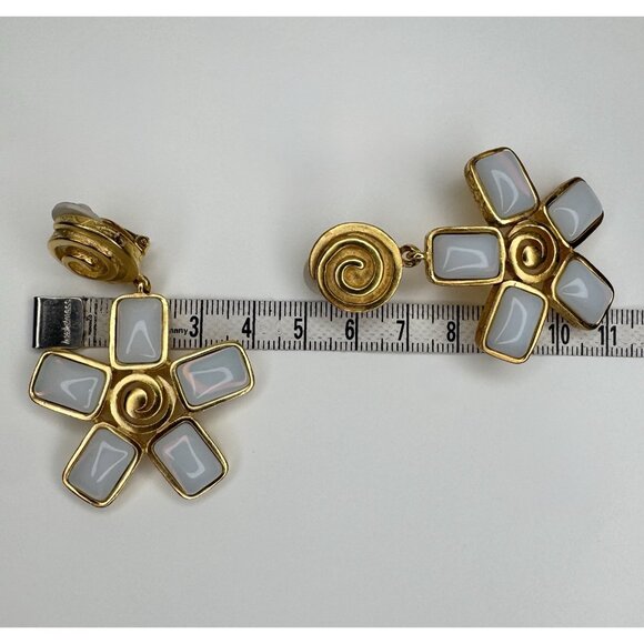 Vintage GIVENCHY Opal Lucite Golden Earrings Clip on Oversized - Picture 7 of 9